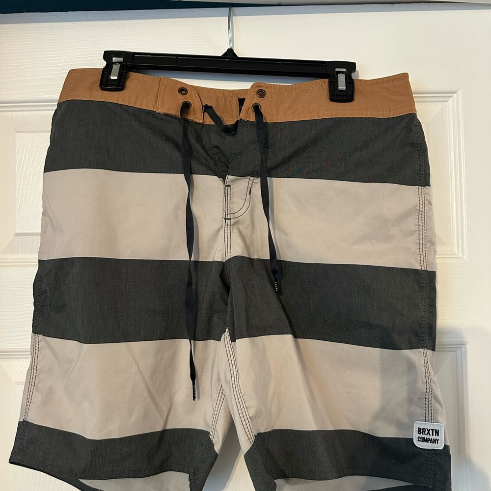 Brixton Tan and Black Wide-Stripe Board Shorts